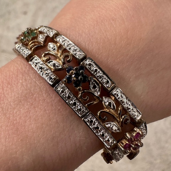 925 STERLING SILVER VERMEIL AND ASSORTED GEMSTONES BRACELET - Picture 6 of 11